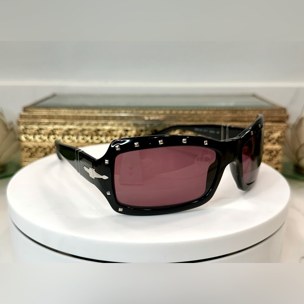Persol, Italy - Silver-Studded Glossy Black Rx Sunglass Frames 2784 S-M - EUC